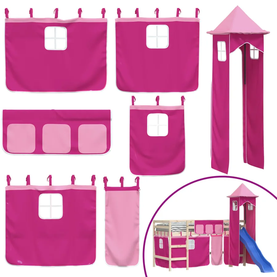 Rideaux pour lit mezzanine avec tour rose polyester - 2