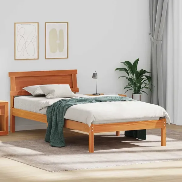 Cadre de lit avec tête de lit Brun cire 75 x 190 cm Pin massif