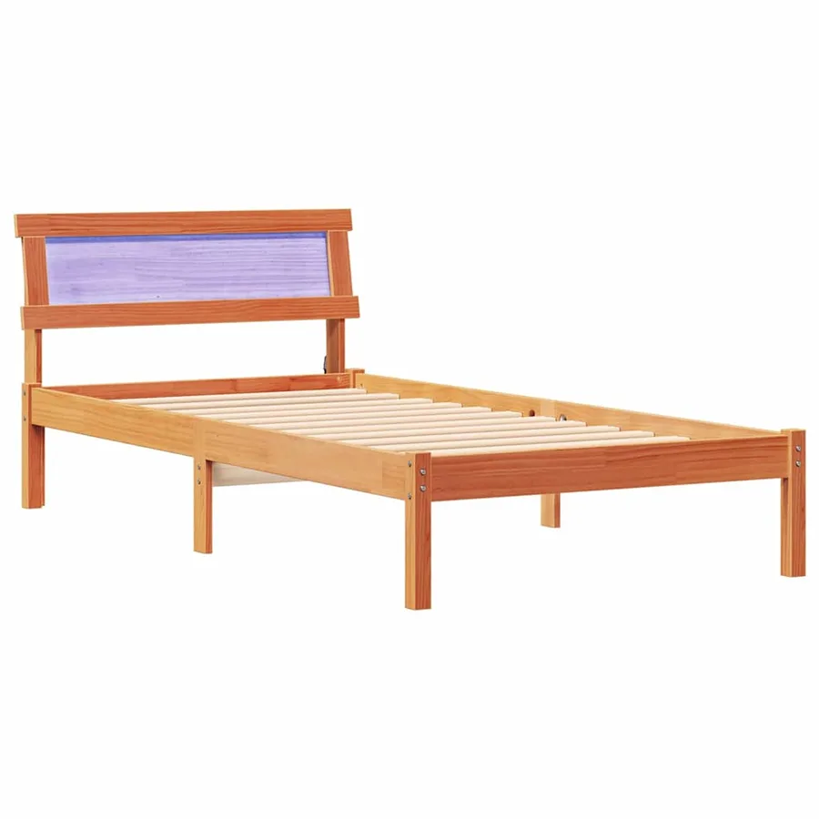 Cadre de lit avec tête de lit Brun cire 75 x 190 cm Pin massif - 2