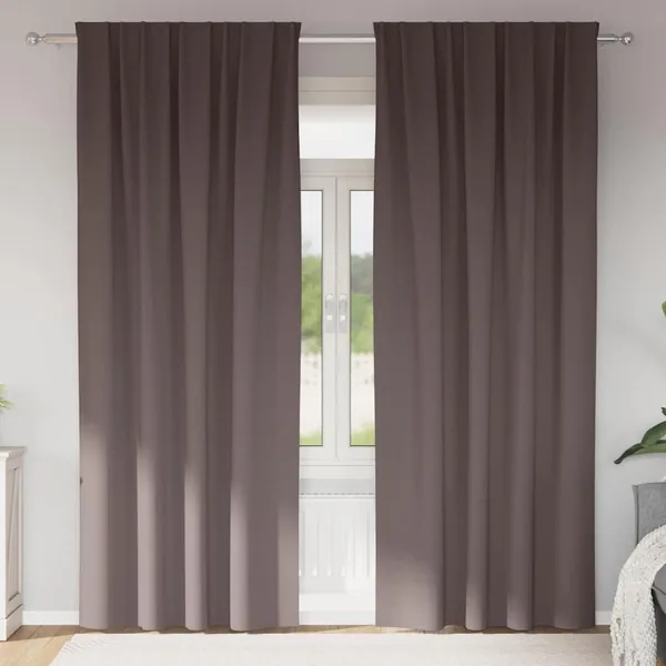 Rideaux occultants avec anneaux 2 pcs Marron foncé 245 x 140 cm