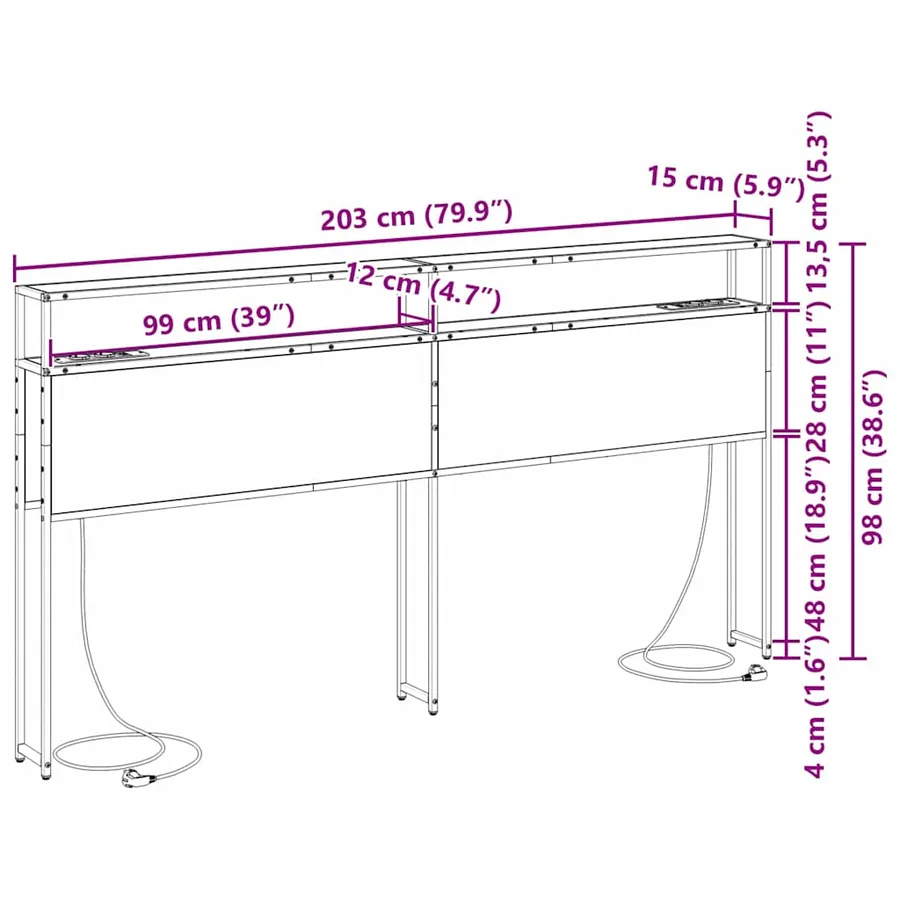 Tête de lit de rangement Chêne noir Bois d'ingénierie - 13