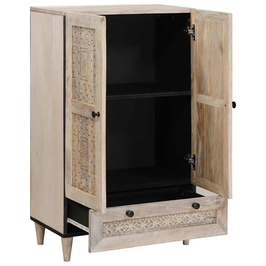 Haut Armoire Blanc 60 x 33 x 100 cm bois de manguier massif - 2