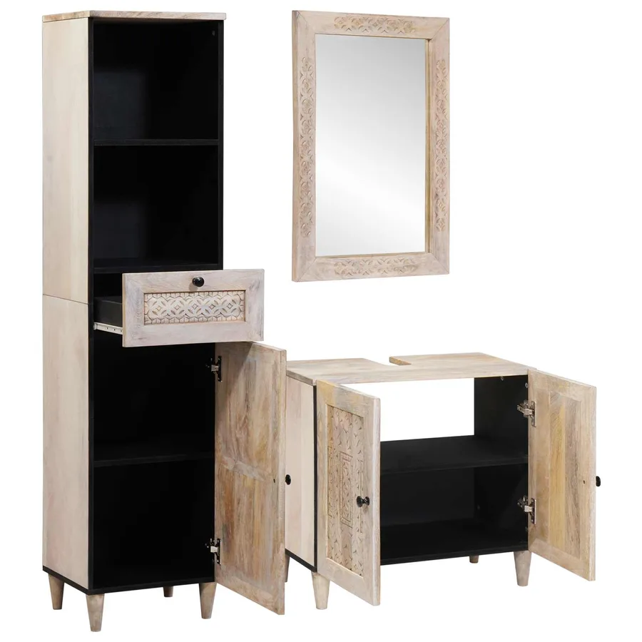 Ensemble de mobilier de salle de bain avec tiroir 3 pcs Blanc - 2