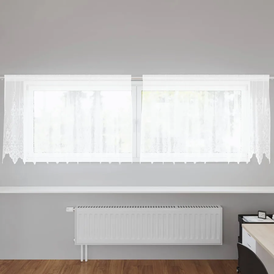 Rideau en Dentelle Floral Blanc 100 x 300 cm Polyester