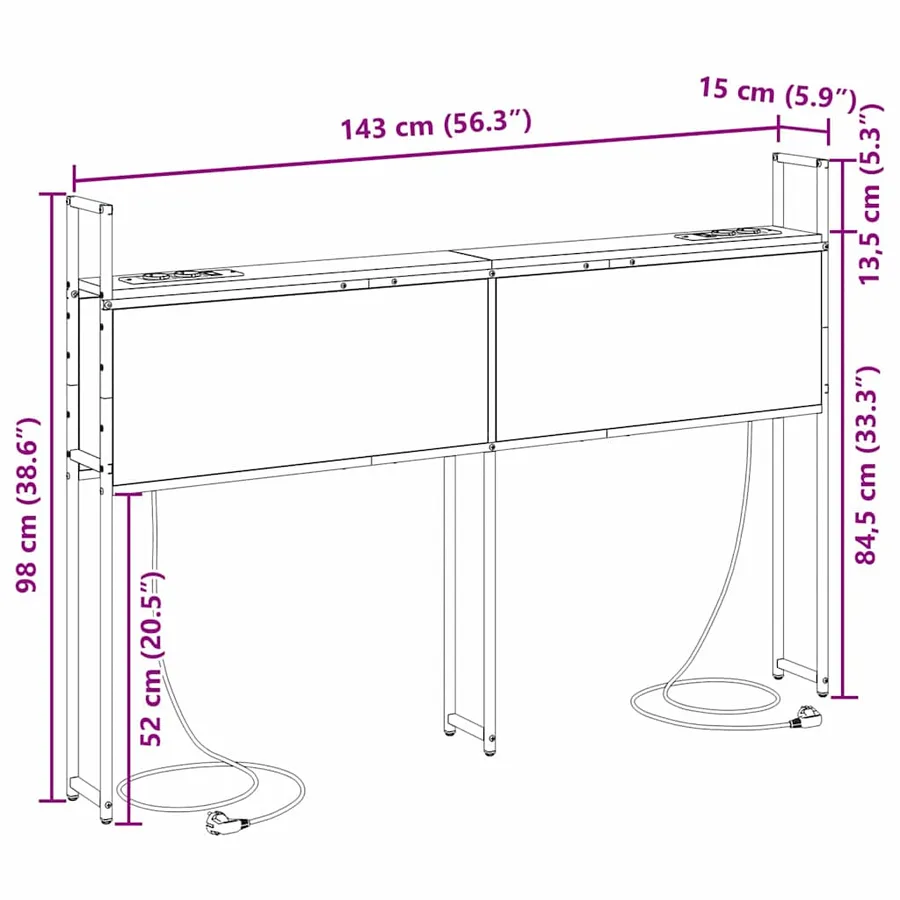 Headboard de Rangement avec Station de Charge Sonoma gris - 13