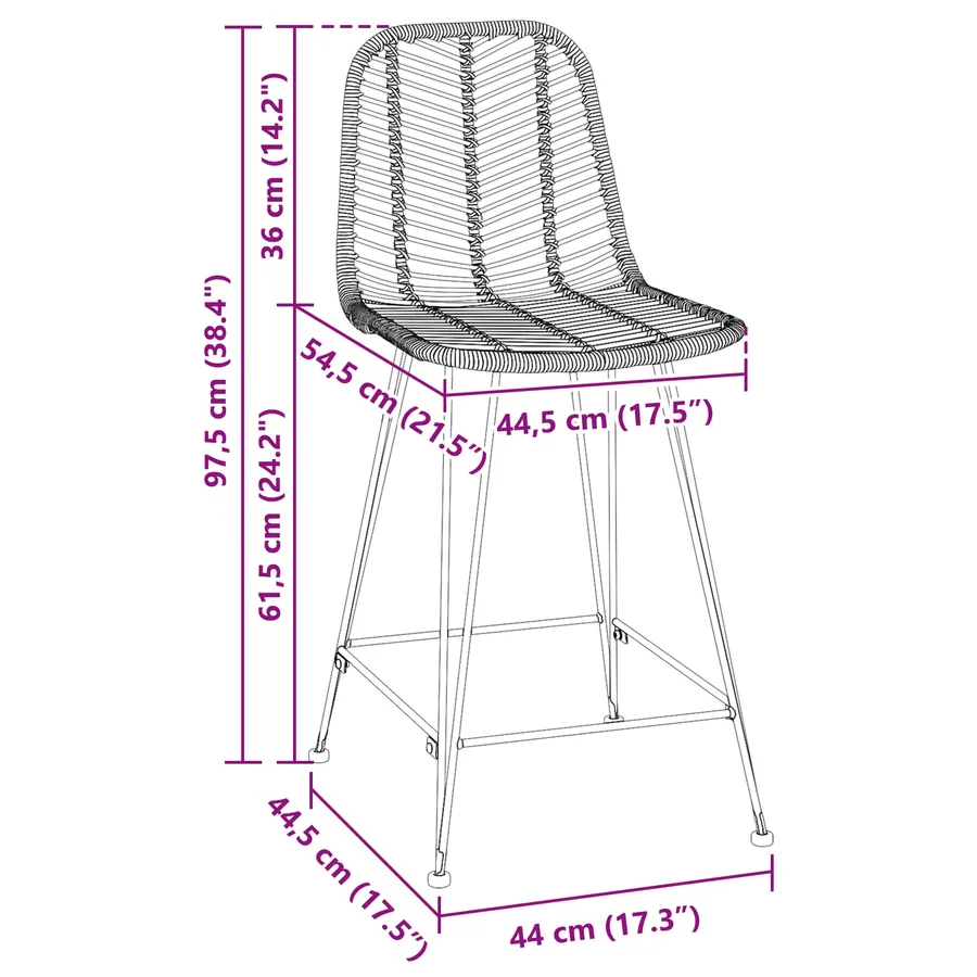 Chaise de bar 2 pcs 44,5 x 54,5 x 97,5 cm Rotin et métal - 11