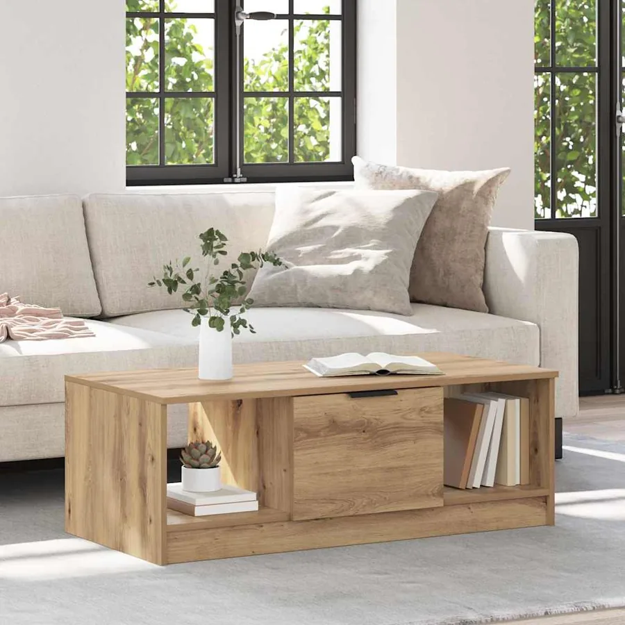 Table basse Chêne artisanal 102 x 50 x 36cm Bois d'ingénierie