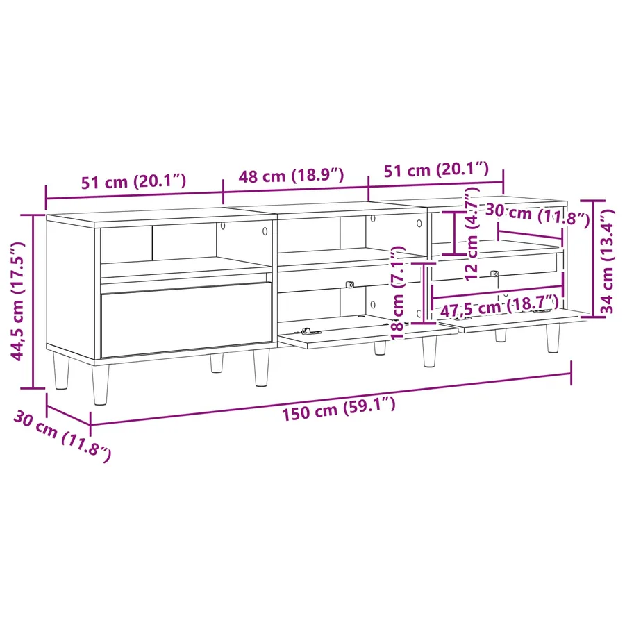Meuble TV 150 x 30 x 45 cm Chêne artisanal Bois d'ingénierie - 14