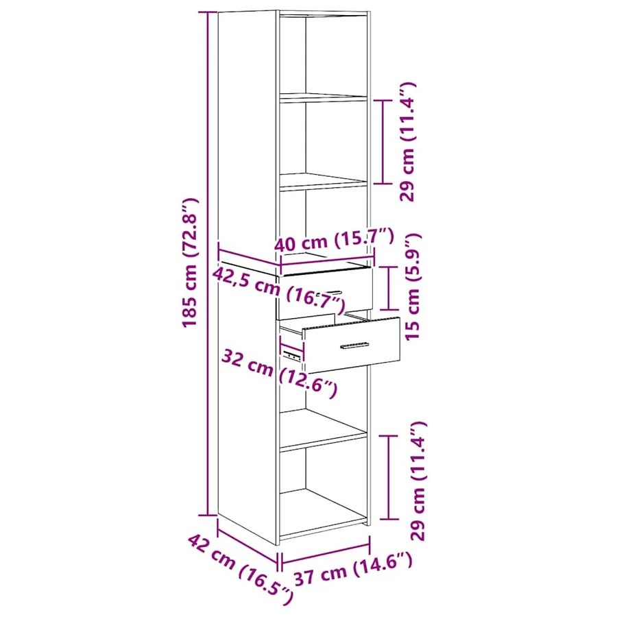 Haut Armoire Bois Ancien 40 x 42,5 x 185 cm Bois d'ingénierie - 13