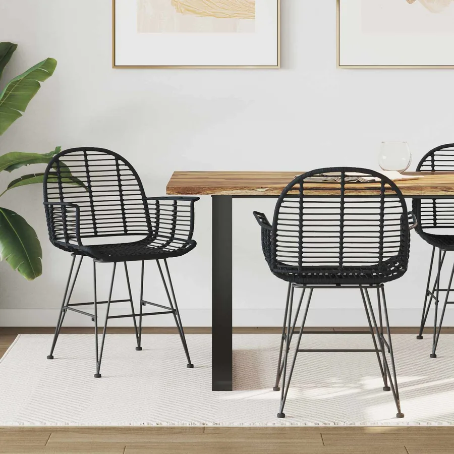 Chaise de salle à manger 2 pcs Rotin et métal Noir