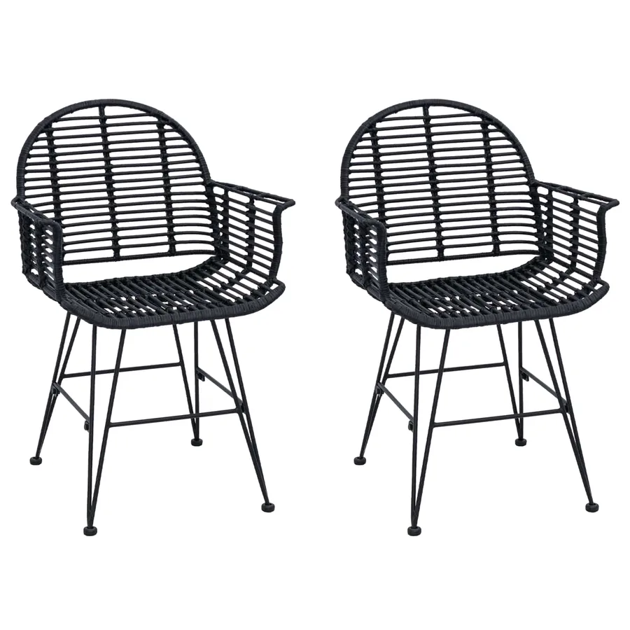 Chaise de salle à manger 2 pcs Rotin et métal Noir - 2