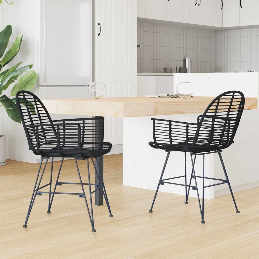 Chaise de salle à manger 2 pcs Rotin et métal Noir - 3