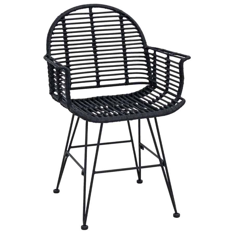 Chaise de salle à manger 2 pcs Rotin et métal Noir - 4