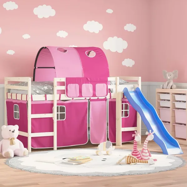 Rideaux pour lit mezzanine avec tunnel rose polyester