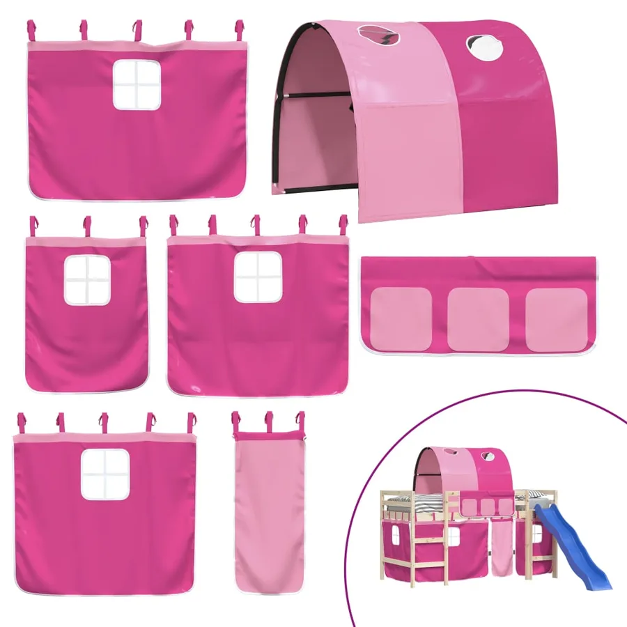 Rideaux pour lit mezzanine avec tunnel rose polyester - 2