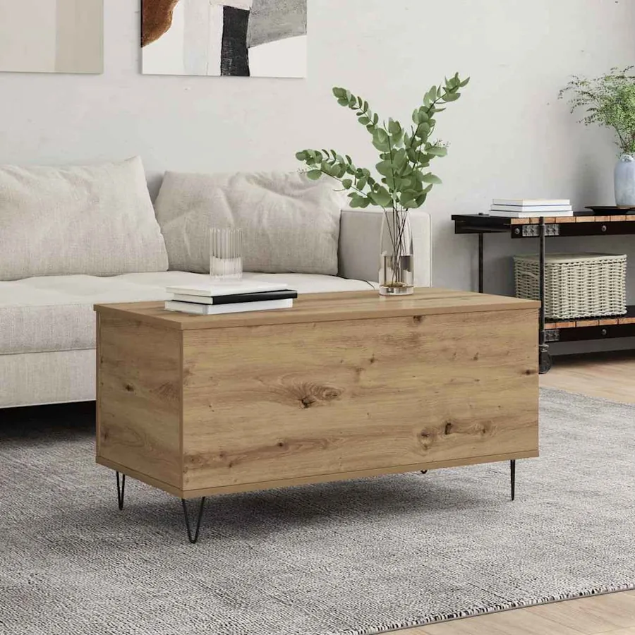 Table basse chêne artisanal 90 x 44.5 x 45 cm Bois d'ingénierie