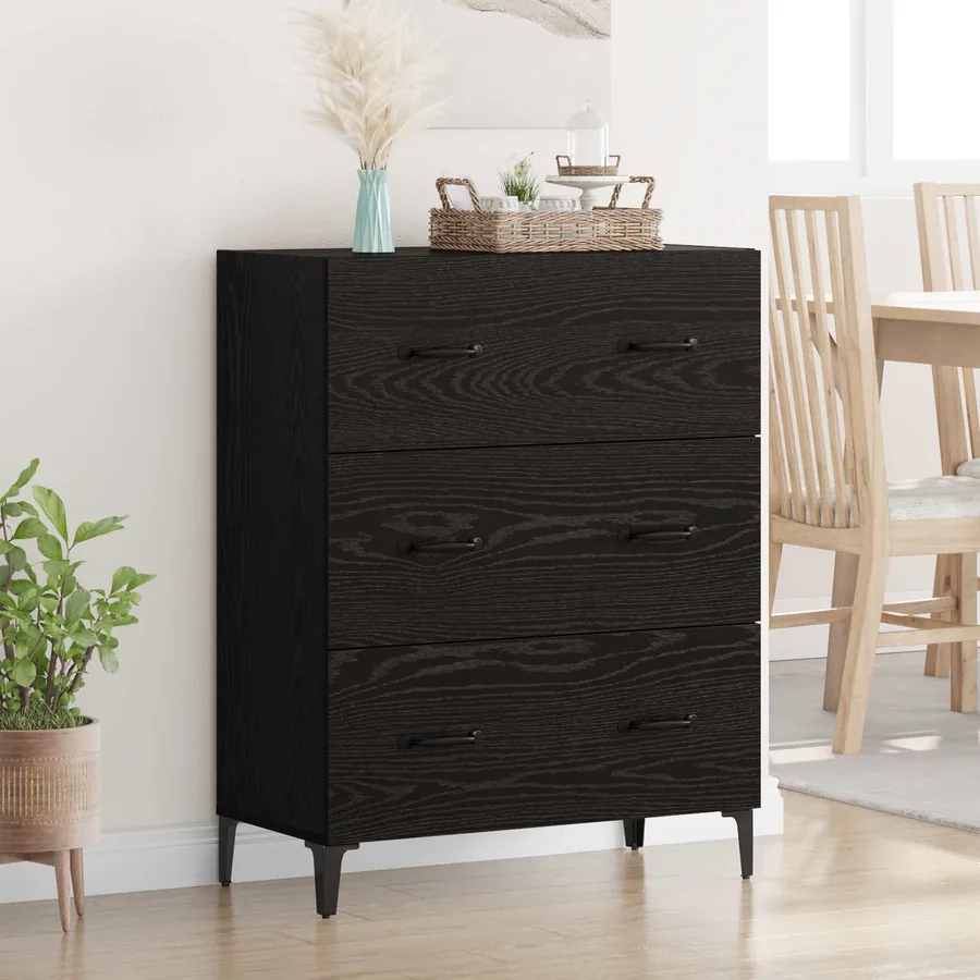 Buffet Chêne noir 69,5 x 34 x 90 cm Bois d'ingénierie et fer