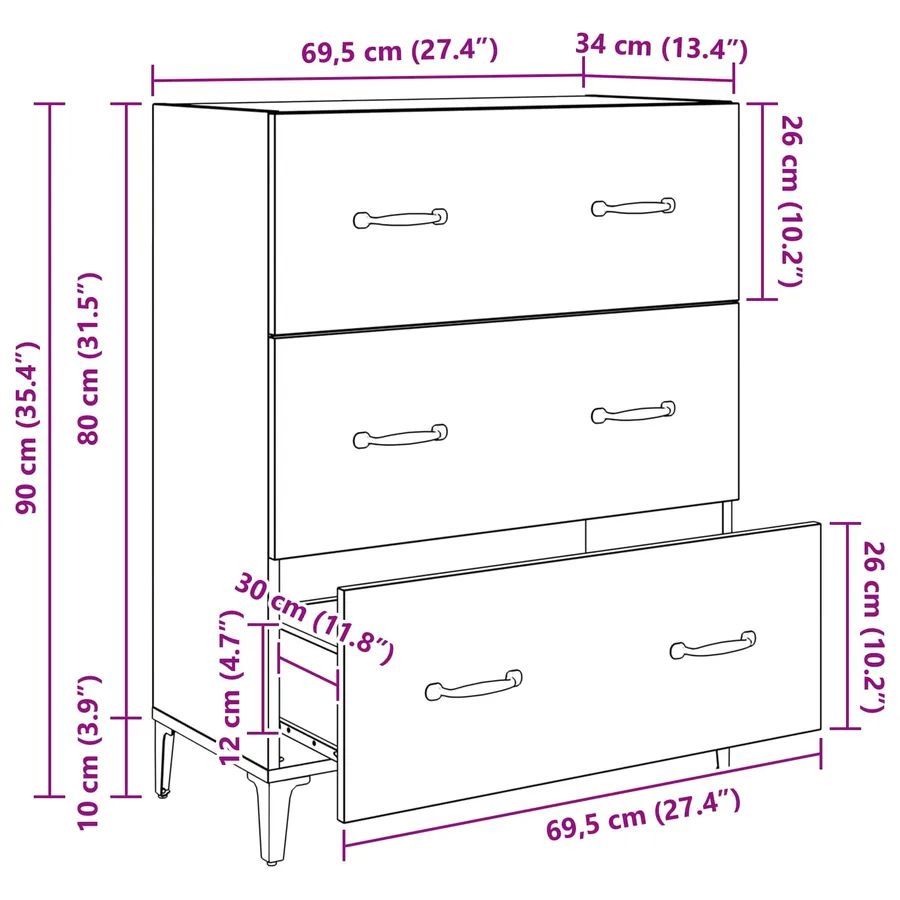 Buffet Chêne noir 69,5 x 34 x 90 cm Bois d'ingénierie et fer - 14