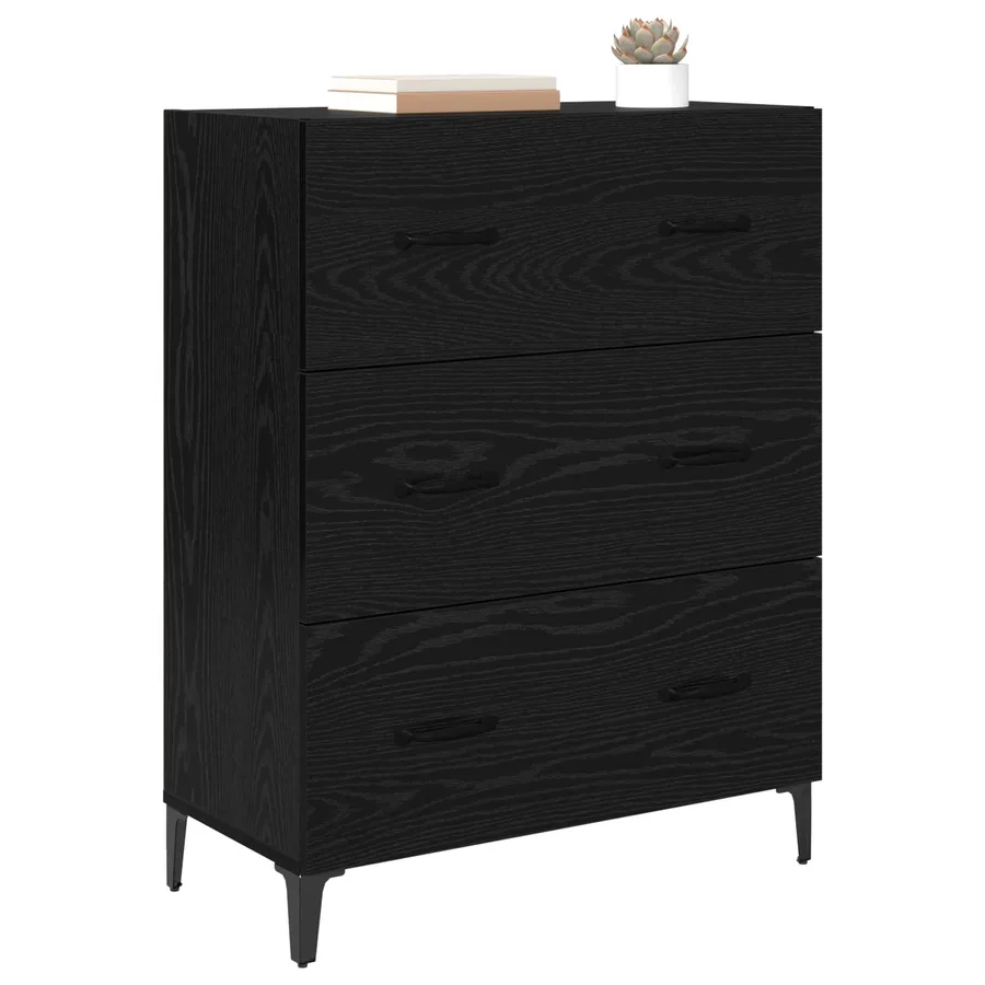 Buffet Chêne noir 69,5 x 34 x 90 cm Bois d'ingénierie et fer - 3