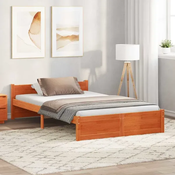 Cadre de lit Brun cire 205,5 x 125,5 x 51 cm Pin massif