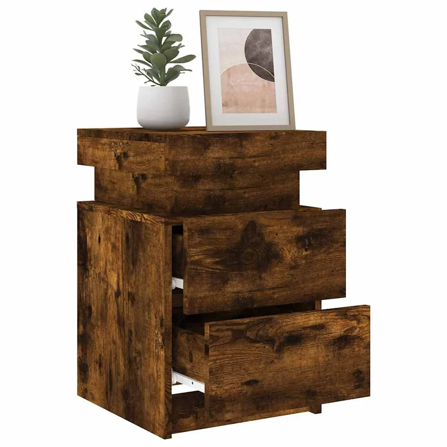 Tables de chevet avec lumières LED 2 pcs chêne fumé 35x39x55 cm - 15