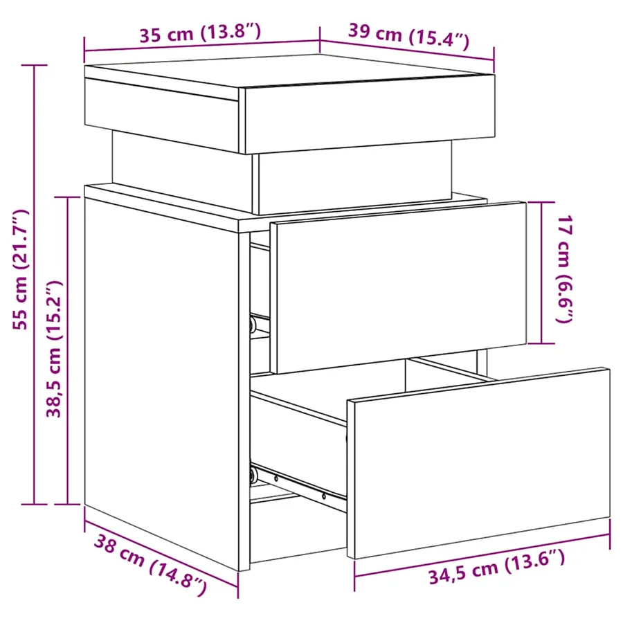 Tables de chevet avec lumières LED 2 pcs chêne fumé 35x39x55 cm - 17