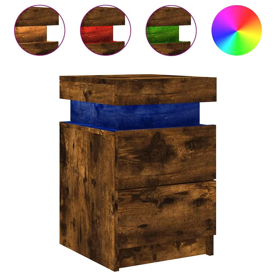 Tables de chevet avec lumières LED 2 pcs chêne fumé 35x39x55 cm - 6