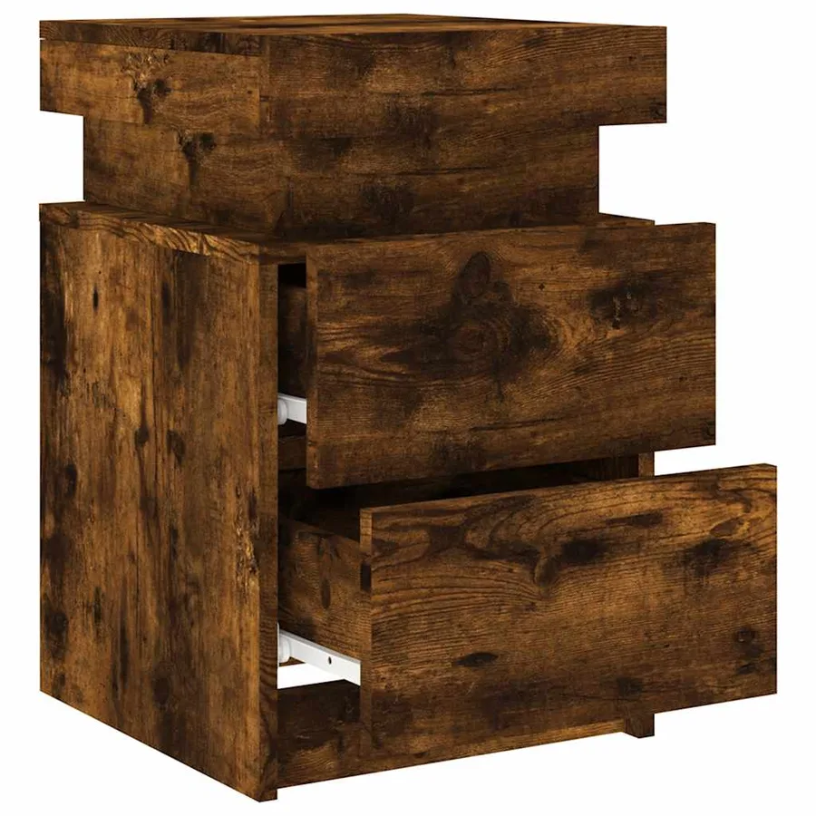 Tables de chevet avec lumières LED 2 pcs chêne fumé 35x39x55 cm - 7