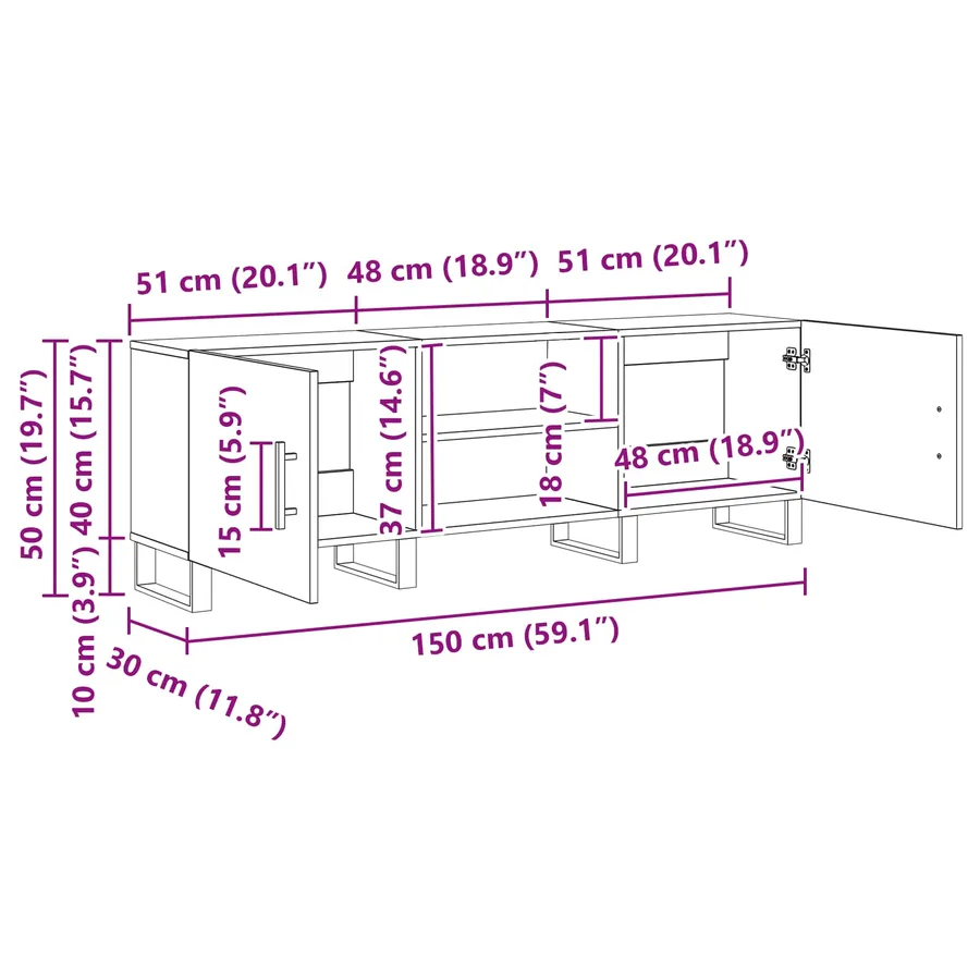 Meuble TV 150 x 30 x 50 cm Chêne artisanal Bois d'ingénierie - 14