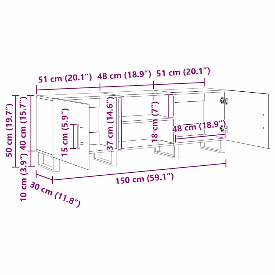 Meuble TV 150 x 30 x 50 cm Chêne artisanal Bois d'ingénierie - 15