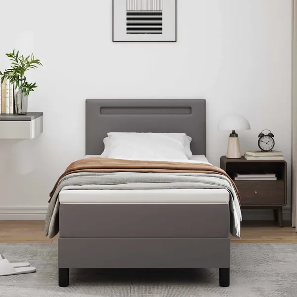 Lit à ressorts avec matelas Gris 90 x 190 cm Simili cuir