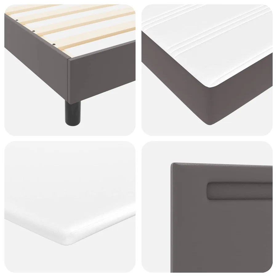 Lit à ressorts avec matelas Gris 90 x 190 cm Simili cuir - 11