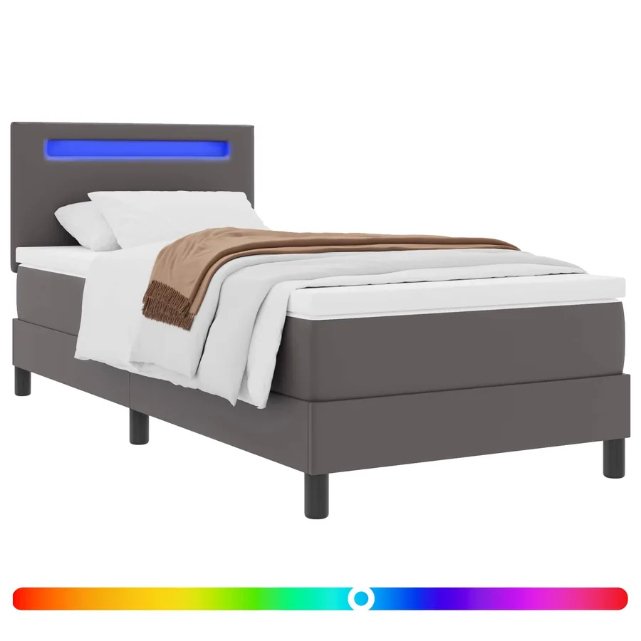 Lit à ressorts avec matelas Gris 90 x 190 cm Simili cuir - 2