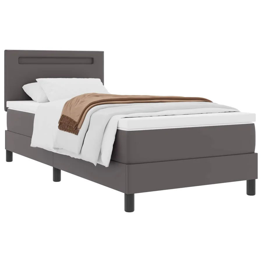 Lit à ressorts avec matelas Gris 90 x 190 cm Simili cuir - 3