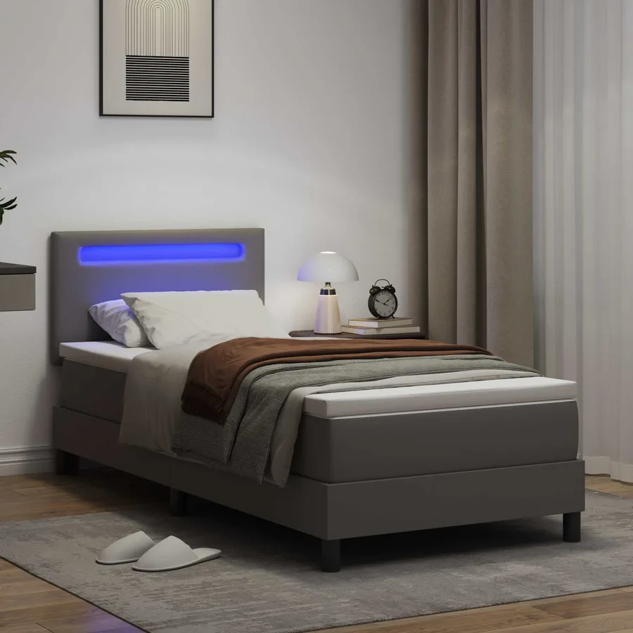 Lit à ressorts avec matelas Gris 90 x 190 cm Simili cuir - 4