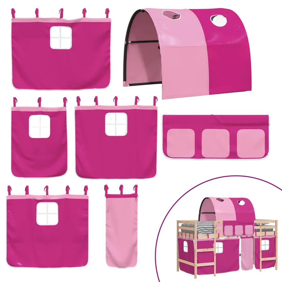 Lit mezzanine enfants avec tunnel sans matelas rose 80x200 cm - 10