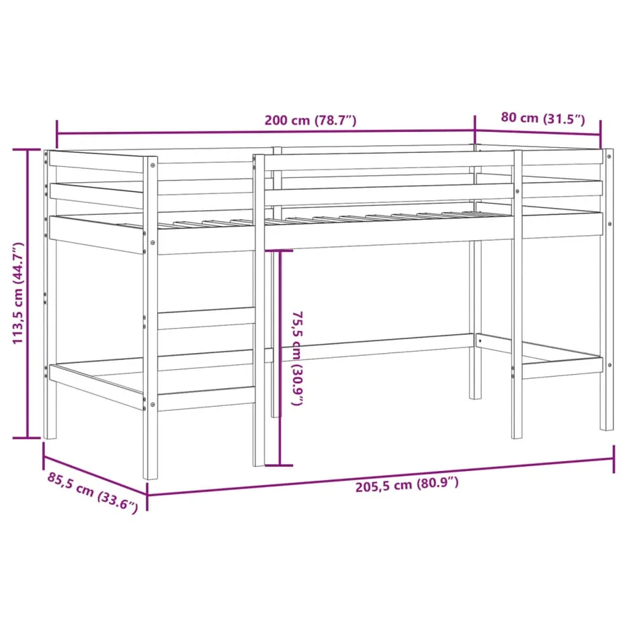 Lit mezzanine enfants avec tunnel sans matelas rose 80x200 cm - 14