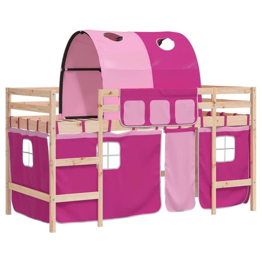 Lit mezzanine enfants avec tunnel sans matelas rose 80x200 cm - 2