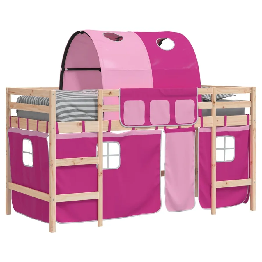 Lit mezzanine enfants avec tunnel sans matelas rose 80x200 cm - 4