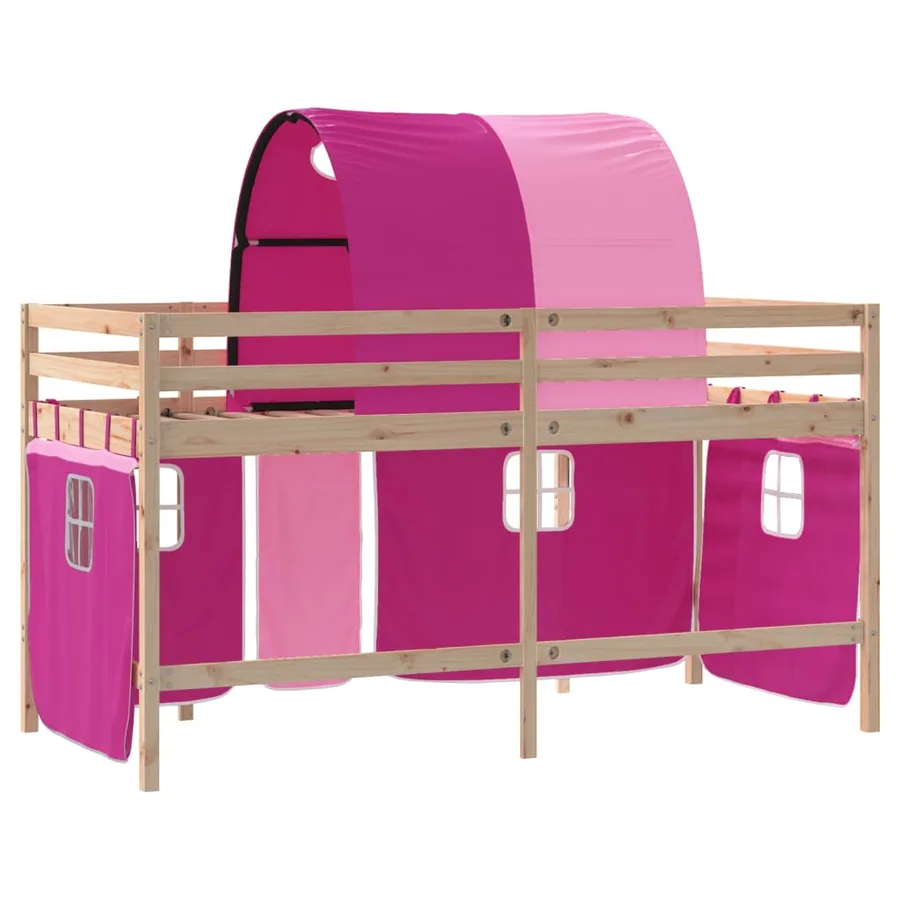 Lit mezzanine enfants avec tunnel sans matelas rose 80x200 cm - 9