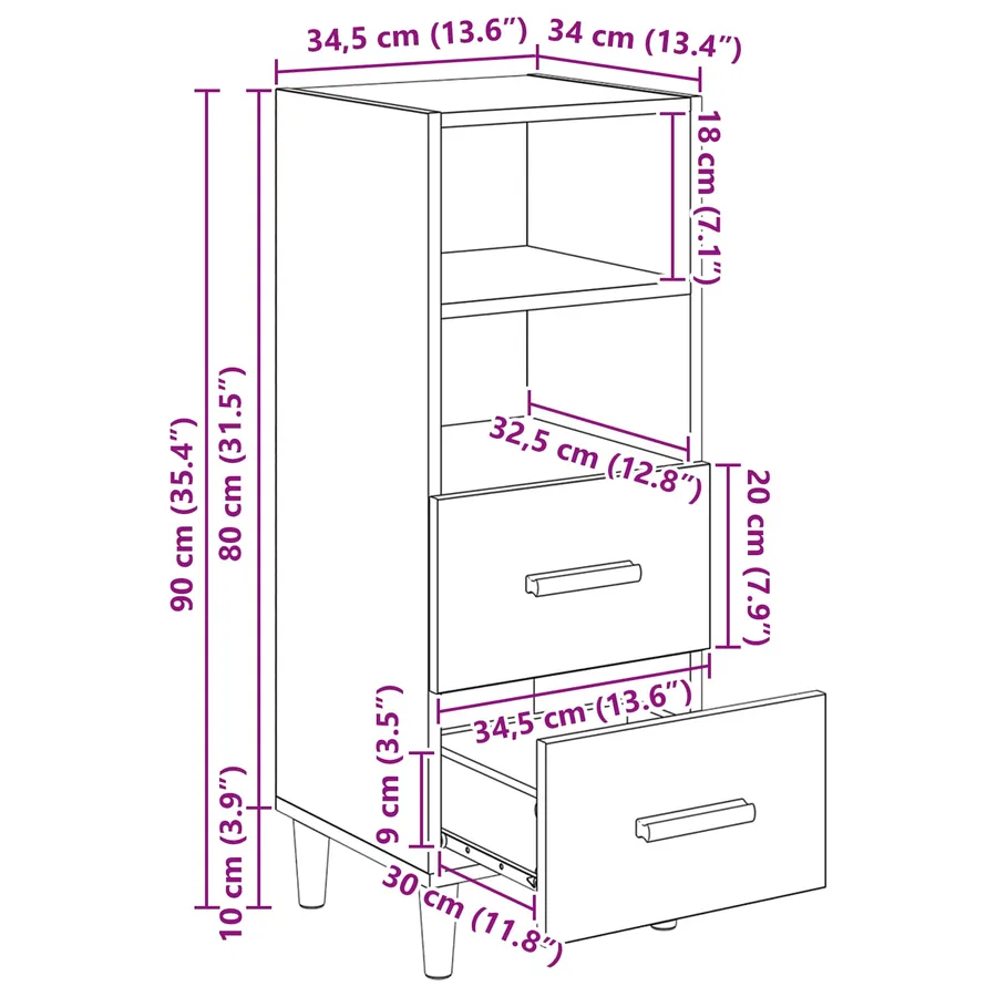 Buffet Bois ancien 34 x 34,5 x 90 cm Bois d'ingénierie - 14