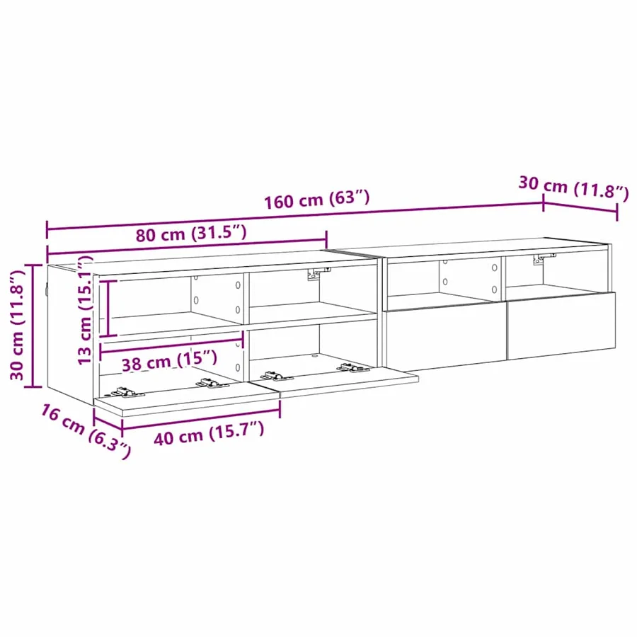 Meubles TV muraux 2 pcs Chêne noir 80 x 30 x 30 cm - 16
