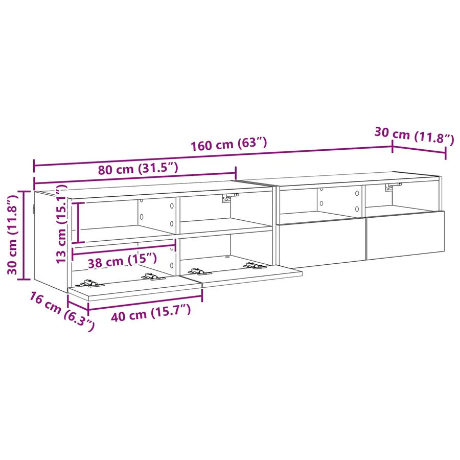 Meubles TV muraux 2 pcs Chêne artisanal Bois d'ingénierie - 15