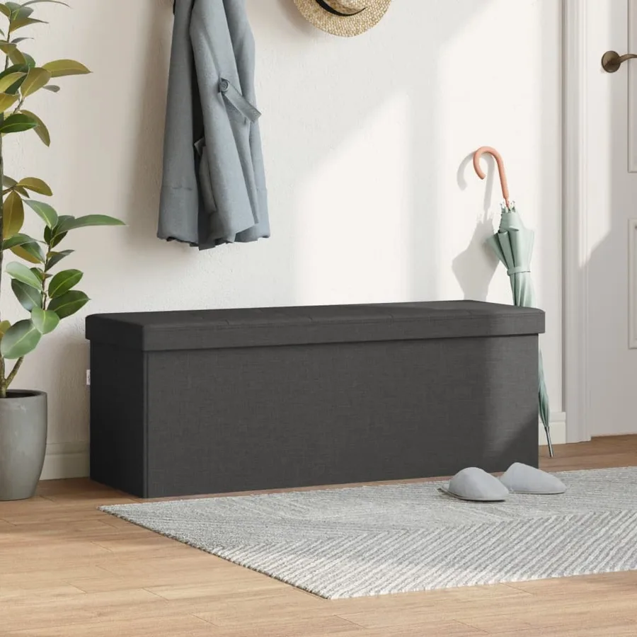Banc de rangement pliable gris foncé faux lin - 3