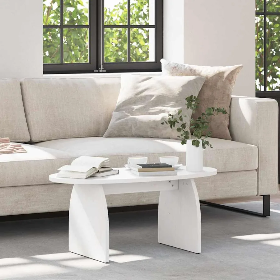 Table basse Blanc 80 x 40 x 35 cm Pin massif - 5