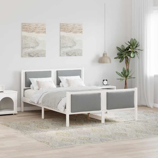 Cadre de lit avec tête de lit Gris clair 135 x 190 cm tissu