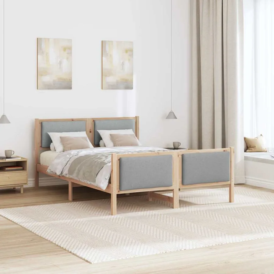 Cadre de lit avec tête de lit Gris clair 140 x 190 cm tissu - 4