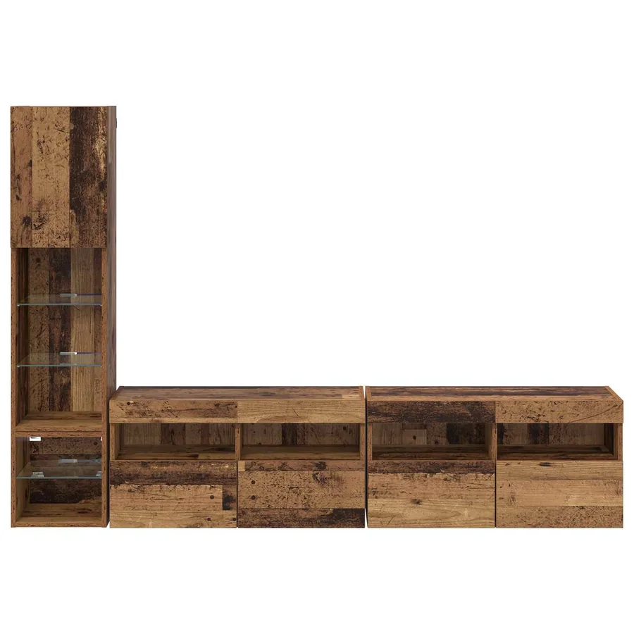Unité murale de TV avec LED 4 pcs Bois ancien Bois d'ingénierie - 10