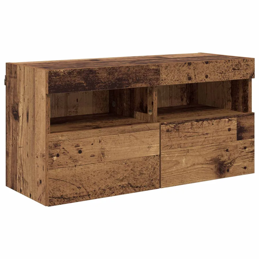 Unité murale de TV avec LED 4 pcs Bois ancien Bois d'ingénierie - 7