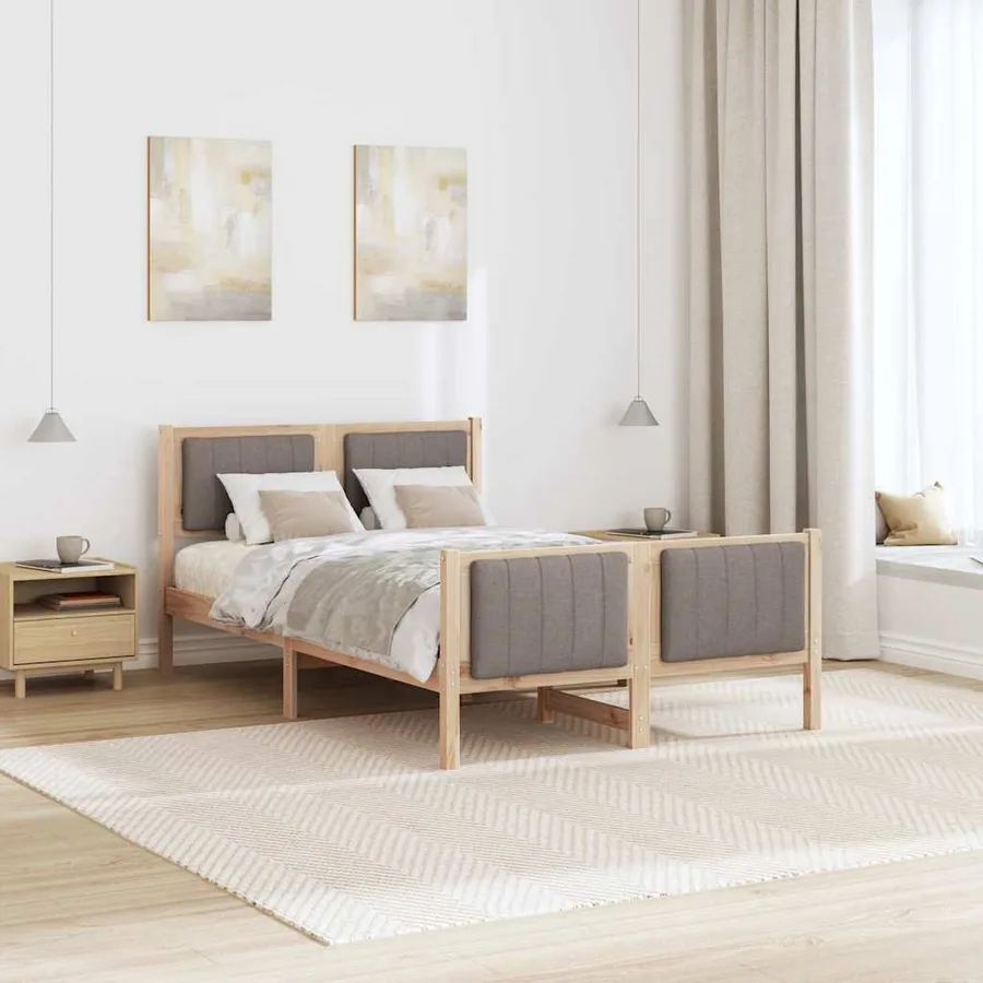 Cadre de lit Marron et taupe 120 x 200 cm Bois massif en pin - 4
